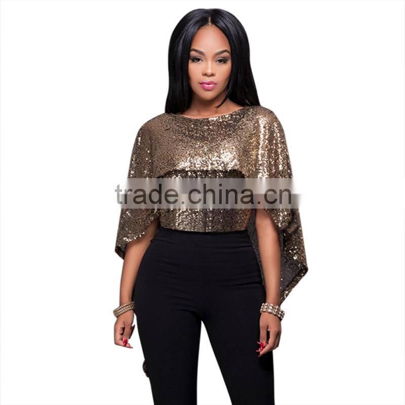 Bonvatt Sexy two color sequins small shawl shirt nightclubs for women