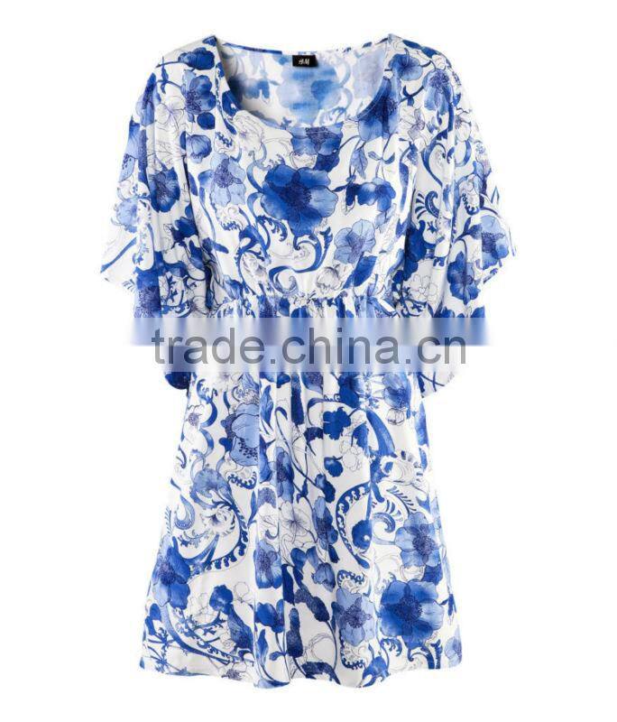 Womens Fashion Blue White Porcelain Beach Dress Vintage Retro Fashion Casual Swimsuit Bikini Cover Skirt