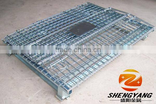 Hot recycle collapsible stillage cages galvanized metal wire mesh storage bins factory warehouse used storage cages with wheels