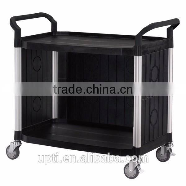 Taiwan Made High Quality Large 2 Shelves Service Cart W/panels on 3 Sides Large Restaurant Cart , Plastic Service Carts