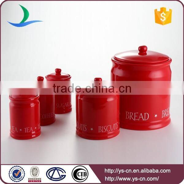 Home storage ceramic red glazed airtight canister 5pcs for sale