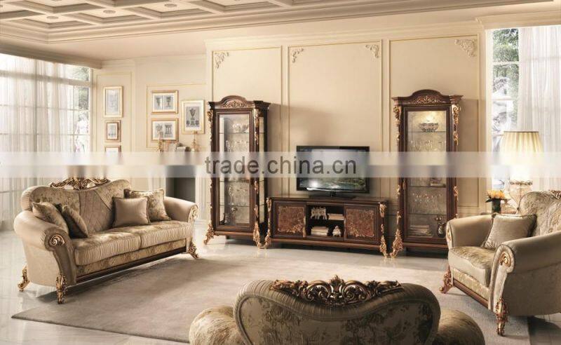 Italian Traditional 24K Gold Plated Living Room Sofa/TV Cabinet With Side Board And Mirror(MOQ=1 SET)
