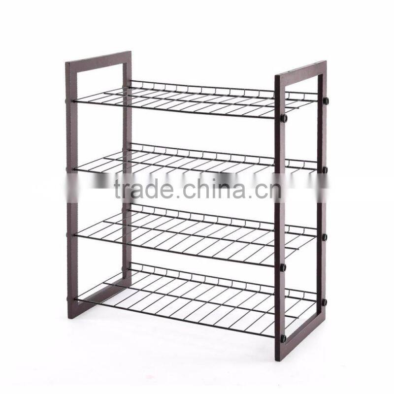 Vivinature 12-pair shoe rack black steel wire with wood frame