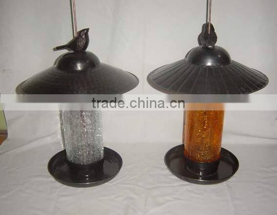 Decorative Garden Bird Feeder, Wooden Garden Bird Feeder with Sparrow on Top and Flower design