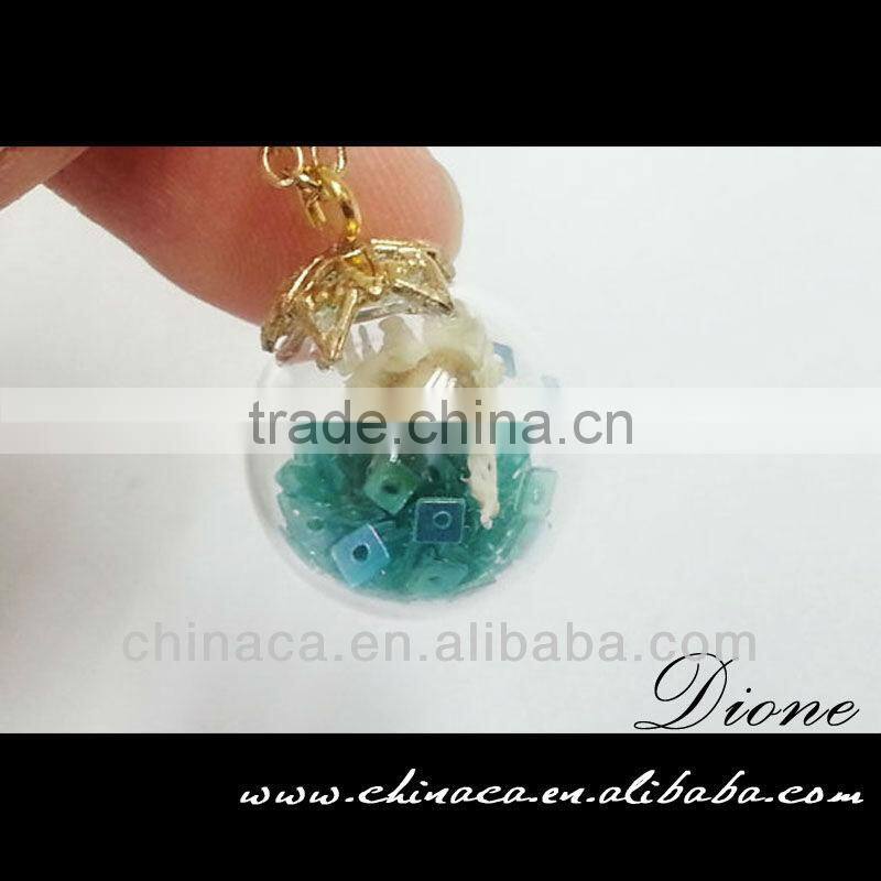 Antiqued Brass Glass Globe Jewelry necklace with dried flower
