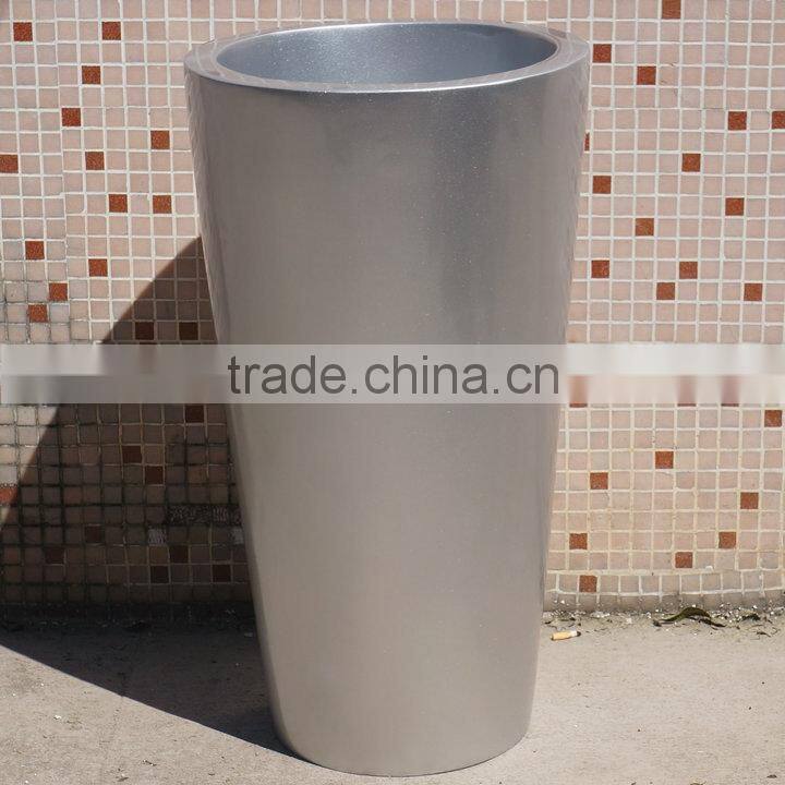 Giant round silver planter pot