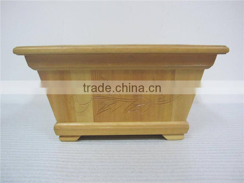 Carving peony decor four feet at the bottom wood flowerpot