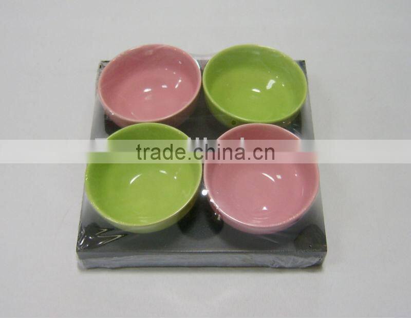 Set of 4 colorful round ceramic tapas bowl sets,snack tray