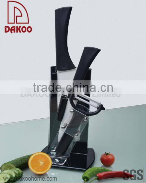 4 Pieces Color Handle Zirconia Chef/Paring Knife With Block