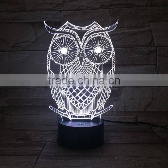 UCHOME Owl 3D Illusion Lamp 7 Color Changing Touch/Press Table Desk LED Night Light