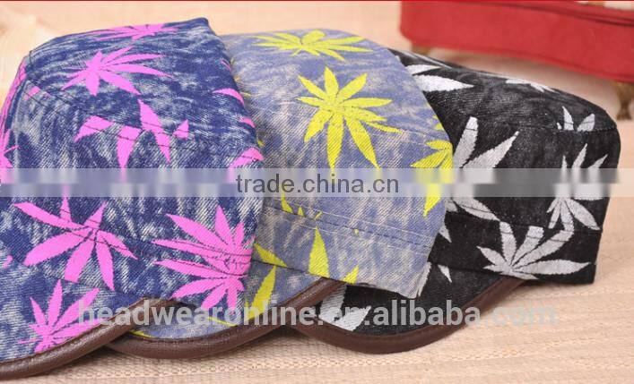 colorful maple leaf printed denim military caps and hats