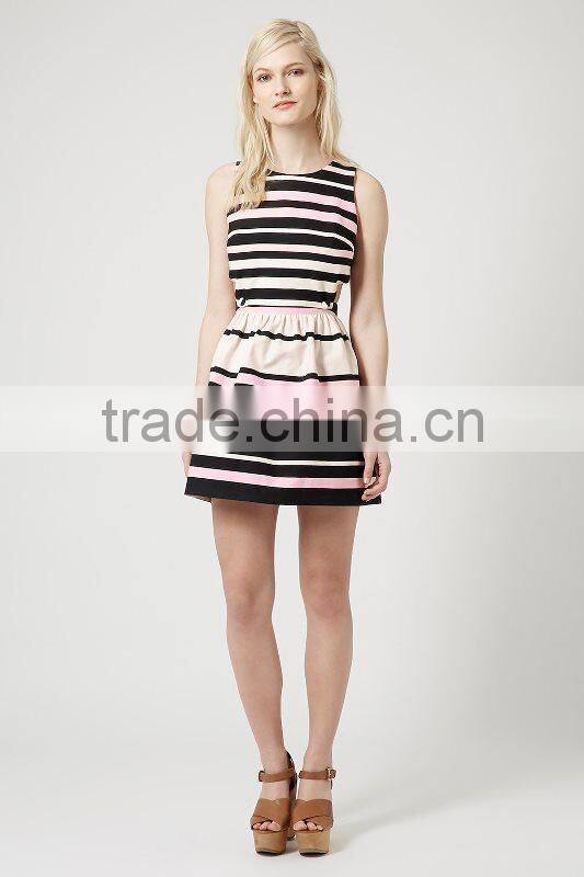 OEM lovely dress fashion style western party wear sleeveless striped girls' dresses skirts
