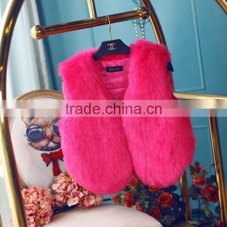 winter high-grade candy color thick luxury lady short faux fox fur vest woman dress