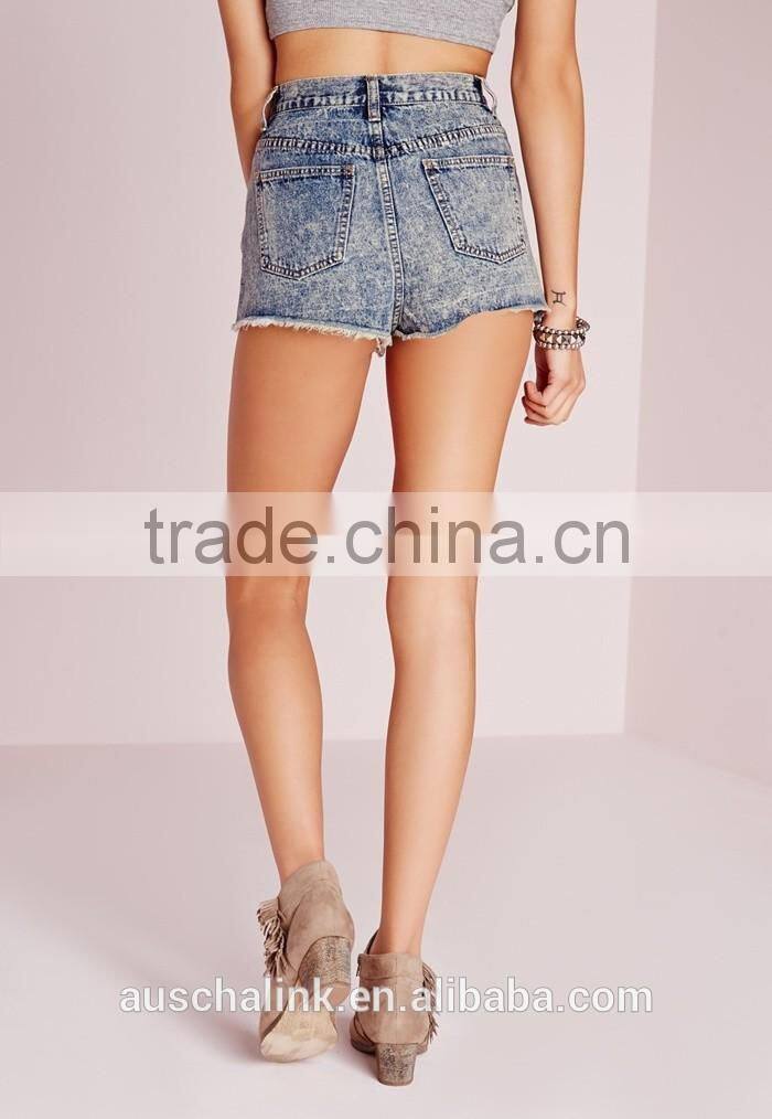 women ripped hem high waisted denim shorts wholesale