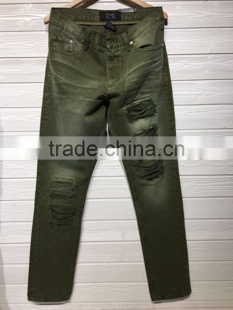 GZY New Fashion Green Men Ripped Jeans For South America Stock