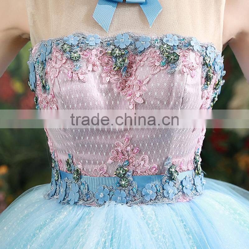 MGOO High Quality Hand Made Fairy Blue Prom Dresses Big Ball Tulle Dress Beautiful Vestidos YDYS15B0016