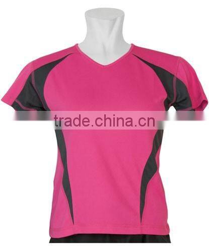 Factory direct custom made women coolmax dry fit breathable fitness sports V neck gym t shirts wholesale