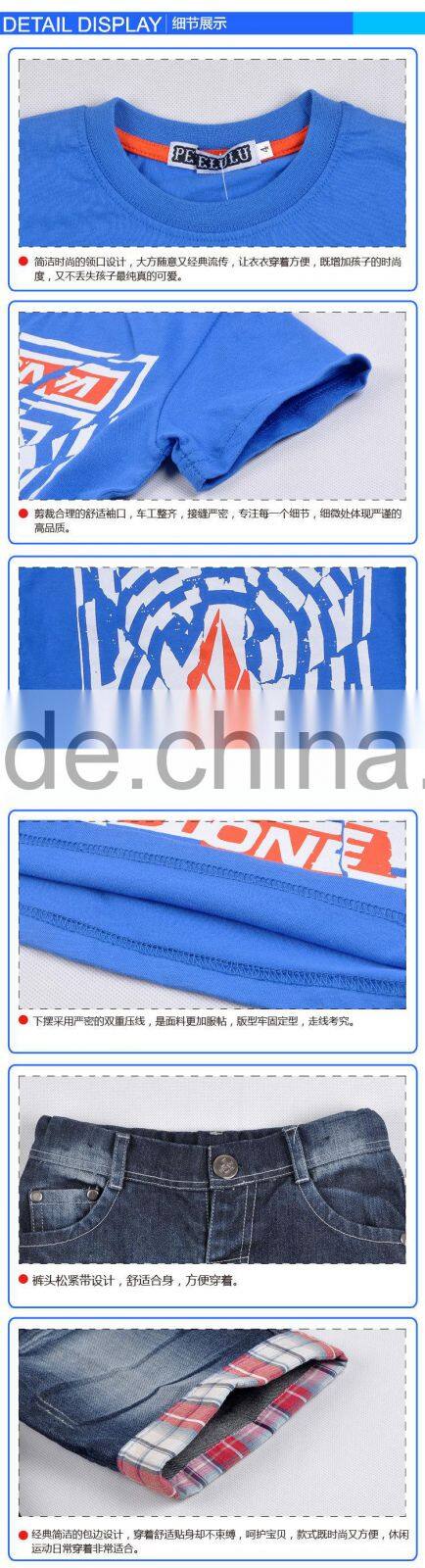 Hot sale children clothing set boy casual clothes suit(t-shirt+jean shorts)summer kid garment retail