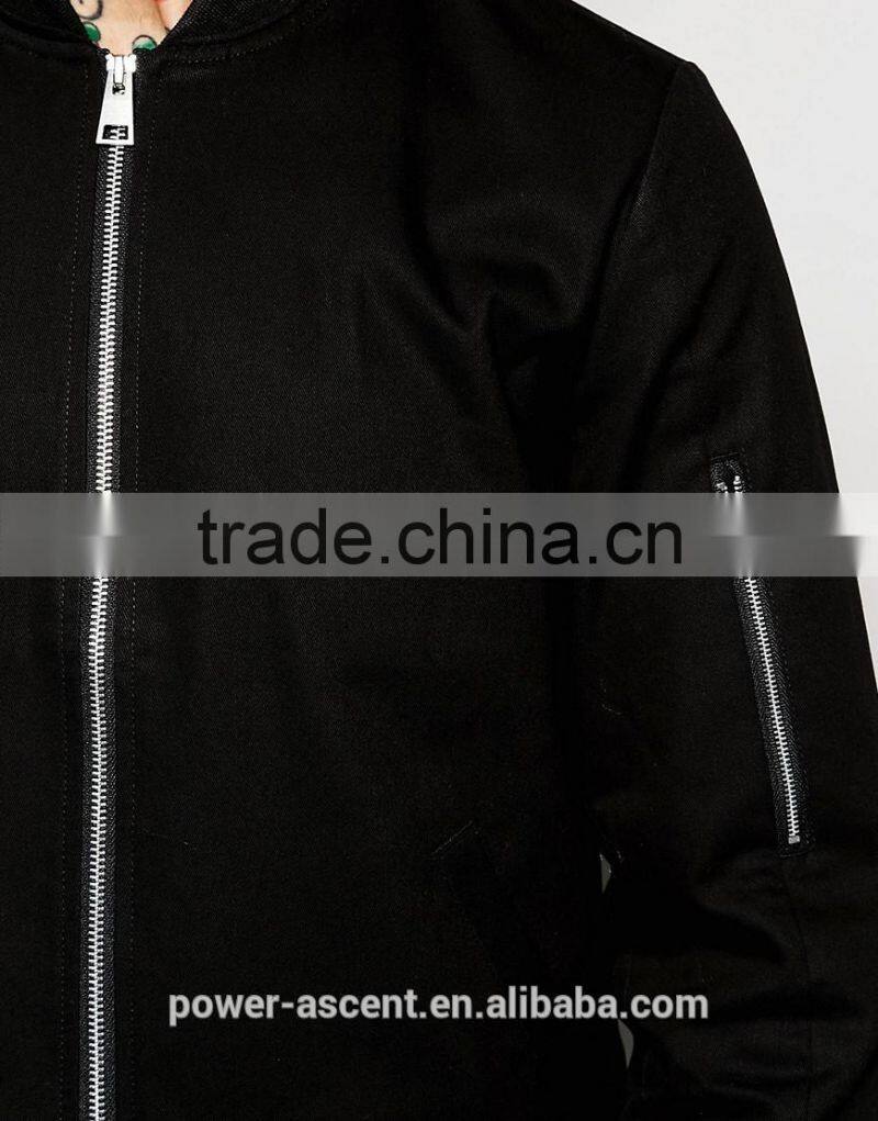 2016 Men's Bomber Jacket With Nylon Sleeve Pocket In Black