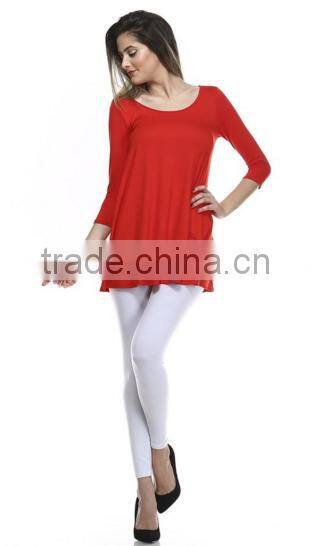 2016 blouse and shirt for ladies fashion elbow sleeve tunic blouse with soft flowy drape