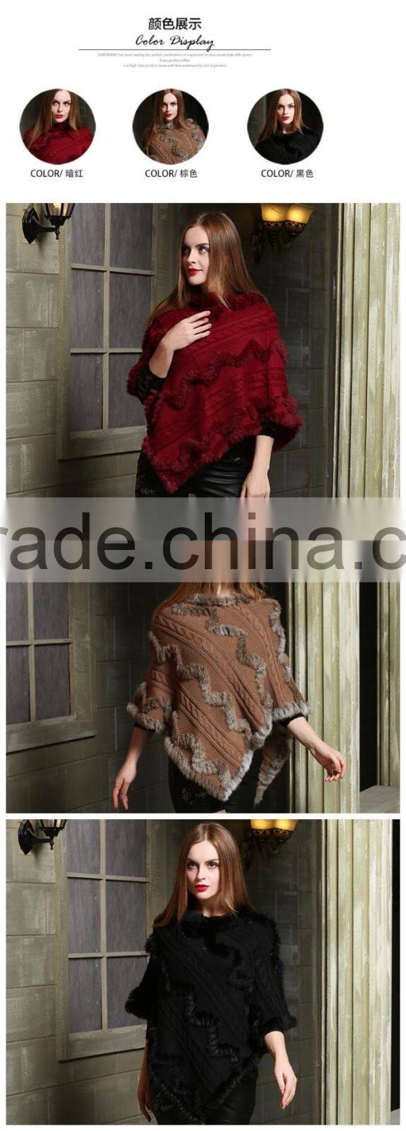 2017 New Hot Real Knitting Woolen Rabbit Fur Poncho Womens Casual Rabbit Fur Hooded Shawl With Rabbit Fur Tassels Capes