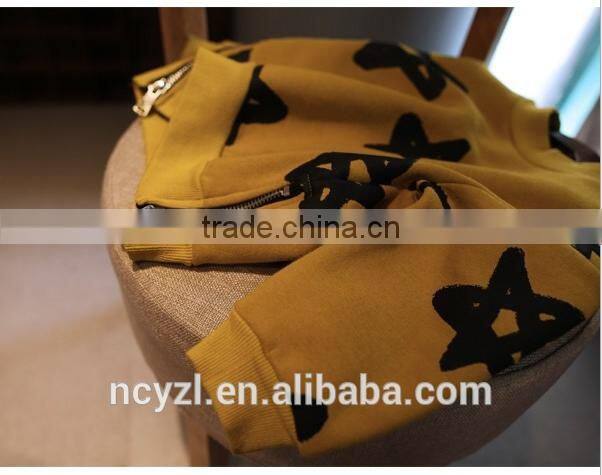 1100% cotton kids boys print stars winter hoodies and two sides zip up hoodies
