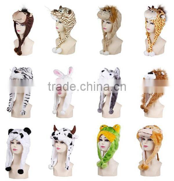 Fashion custom animal hats with paws plush animal head hat