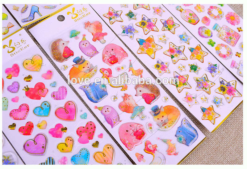 Custom children carton sticker cheap epoxy/pvc/pet sticker die-cut adhesive sticker