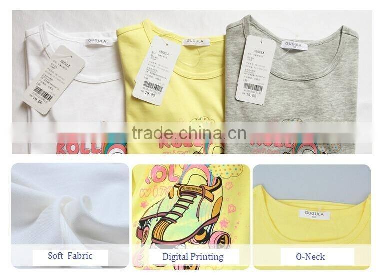 Hot selling girl's fashion white cotton printed long sleeve t shirt