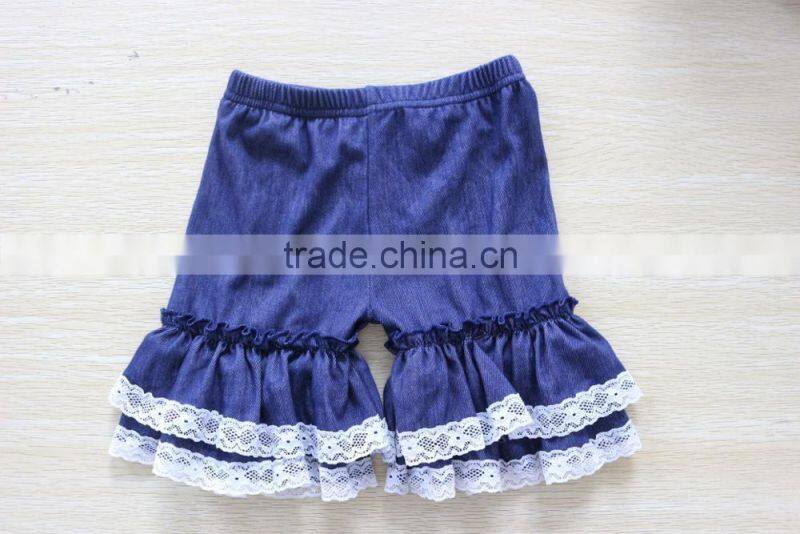 Boutique kids girl denim shorts lace ruffle blue jeans children summer shorts wholesale