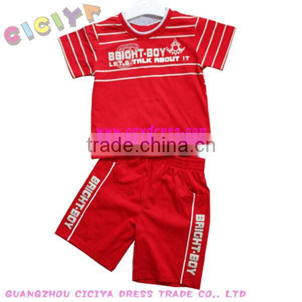Make to order child boys 100%cotton knitting printing 2 pcs suit summer design