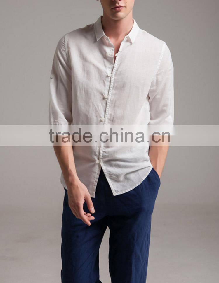 retro solid color the Chinese dress buttons three quarter sleeve fashionable t shirt for men
