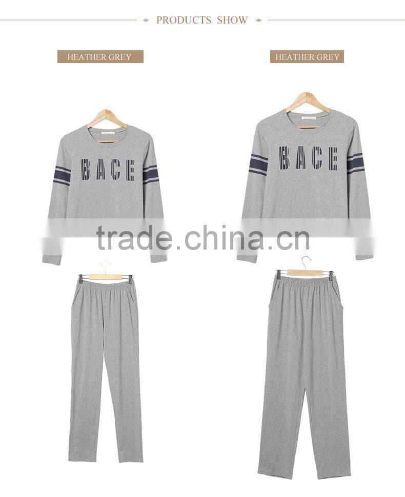 2017 Best Qianxiu Wholesale Lightweight Long Sleeved Elegant Gray Knit Cotton Mens Sleep Shirt