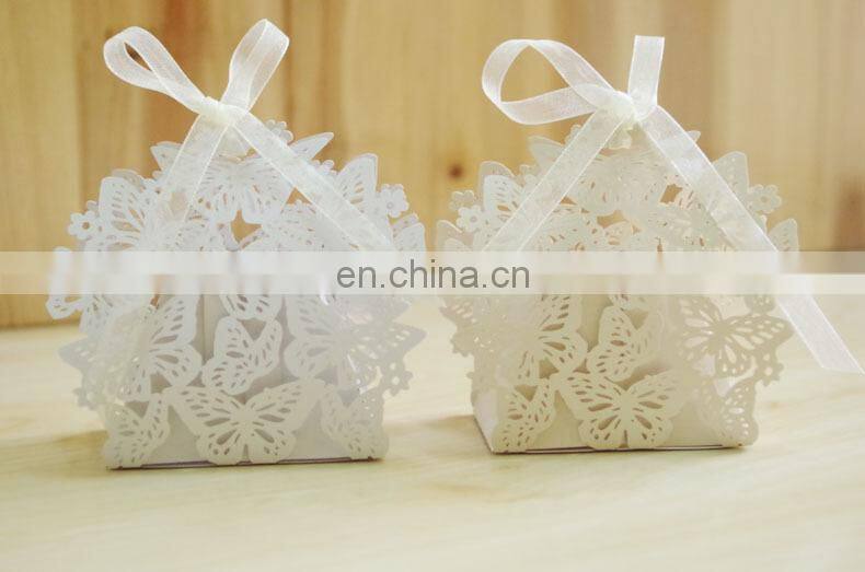Butterfly Hollow Wedding Favour Box With Organza Ribbon Birthday Party Candy Boxes