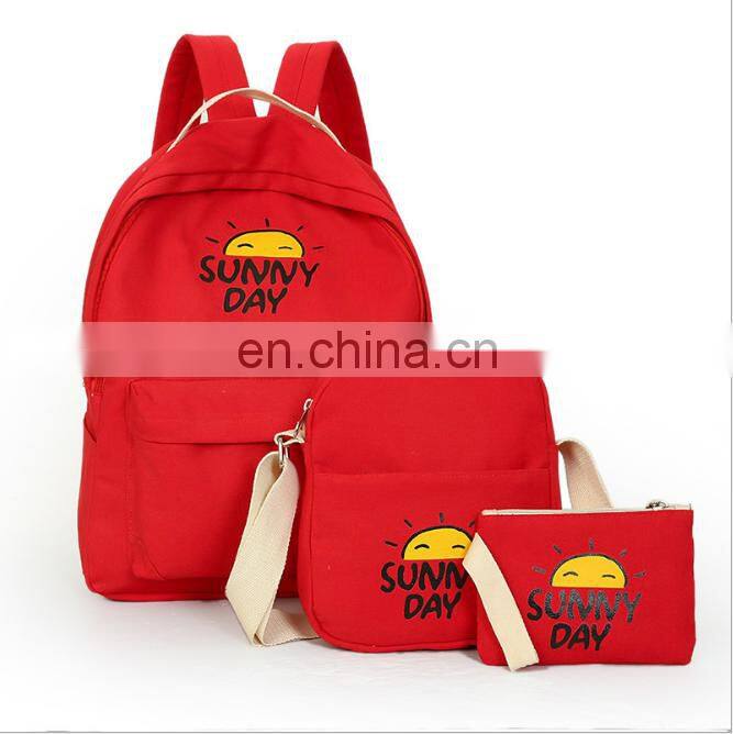 Wholesale fashion canvas 3pcs school backpack bag set