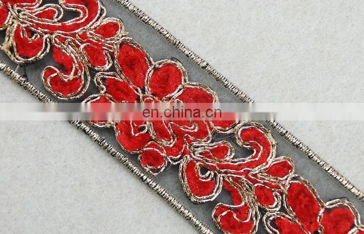 New Products red lint flower with gold lurex voile trim