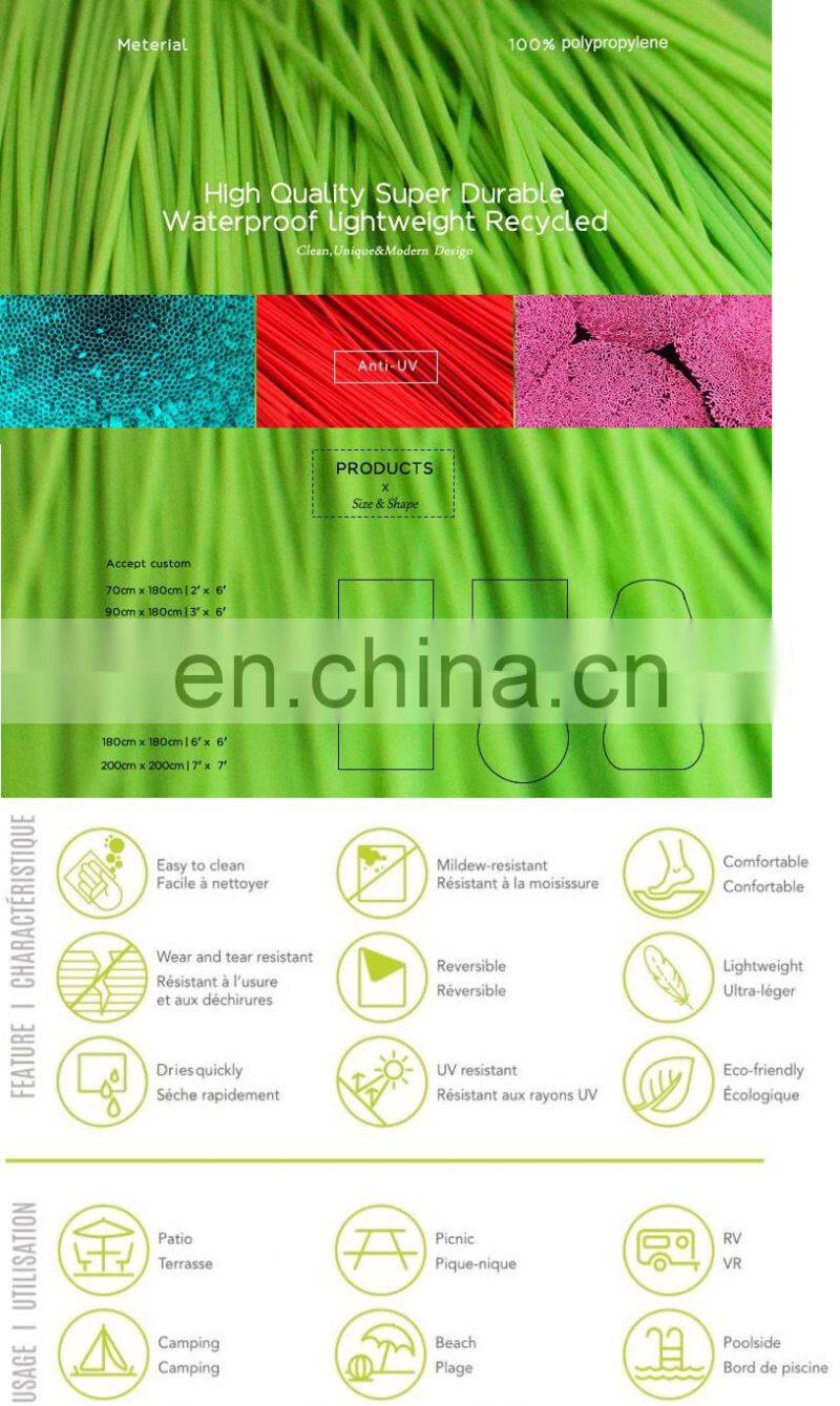 plastic (pp) foldable straw beach mat with inflatable pillow