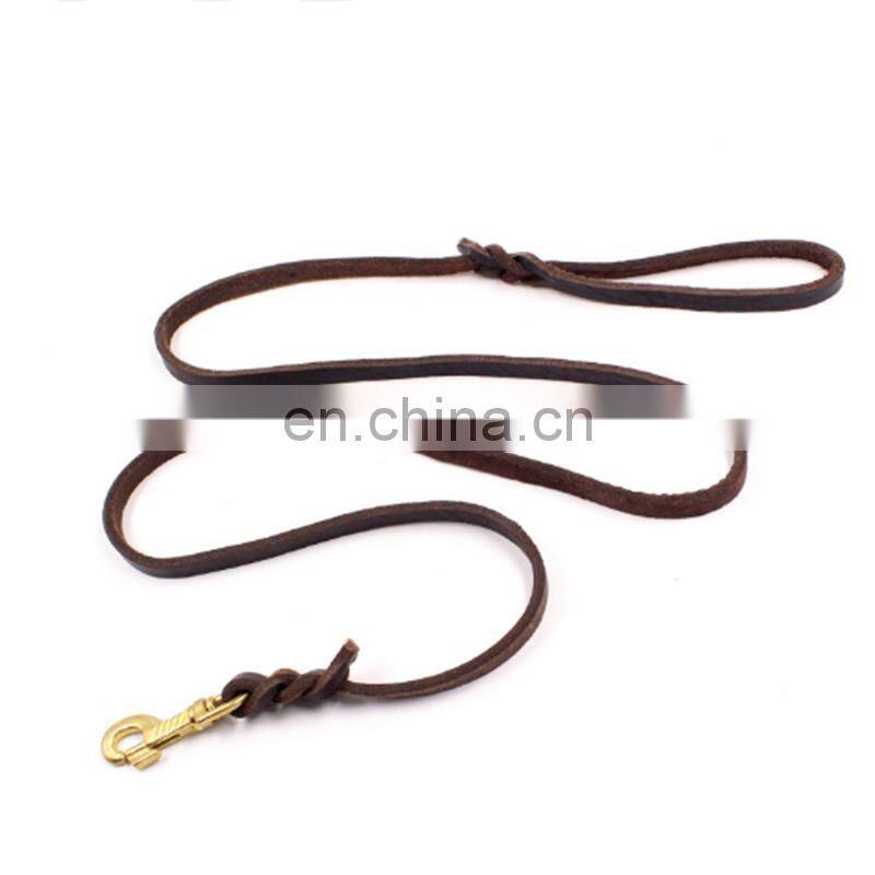 Wholesale Double Handle Dog Leash Copper Hook Leather Rope Dual Pet Leash