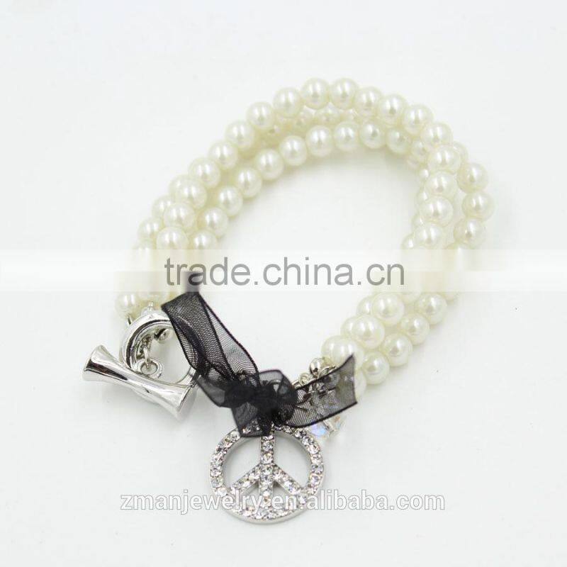 Elegant Black Ribbon Bracelet , New Design Pearl Charms Bracelet for Women