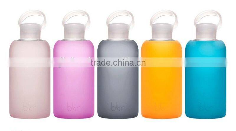 New style glass aquare bottle with silicone, transparent mug, colorful