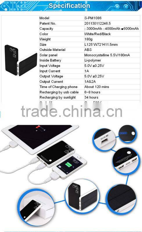 Hot selling solar charger for backpack for travel 6000mA power capacitor bank
