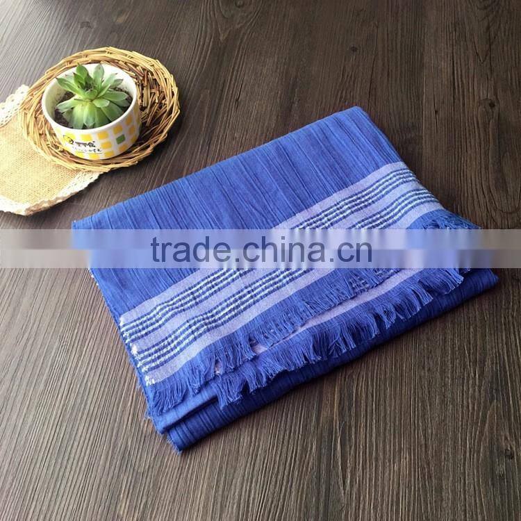 Fashion New Arrival Women Lady Long Plain Cotton Linen Striped Yarn Dyed Scarf