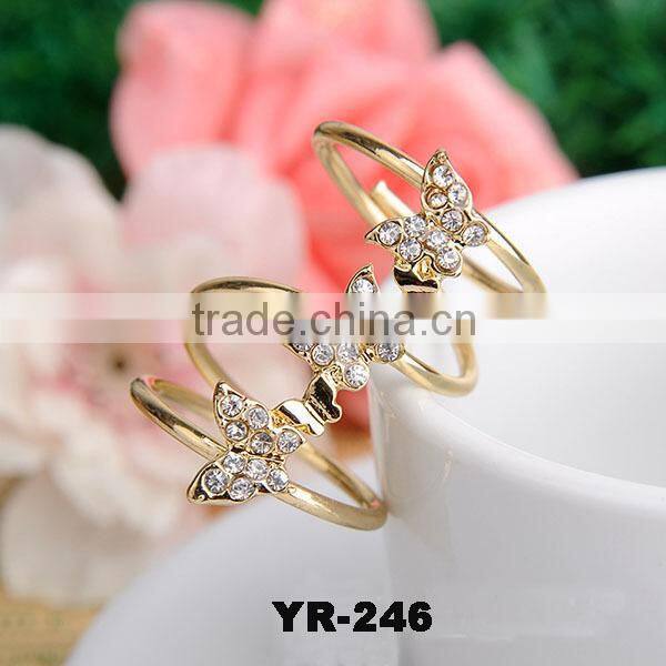 2016 Hot Sale Cute Gold Smart Rhinestone Ring With Butterfly For Girlfriend
