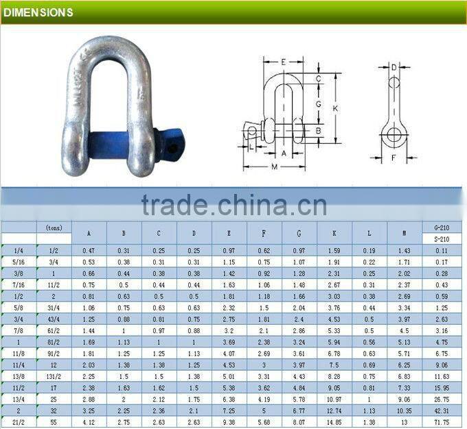 carbo steel C1045 drop forged us type screw pin chain shackle G-210 55t d shackle
