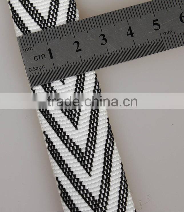 black and white Interphase plain jacquard polyester cotton webbing