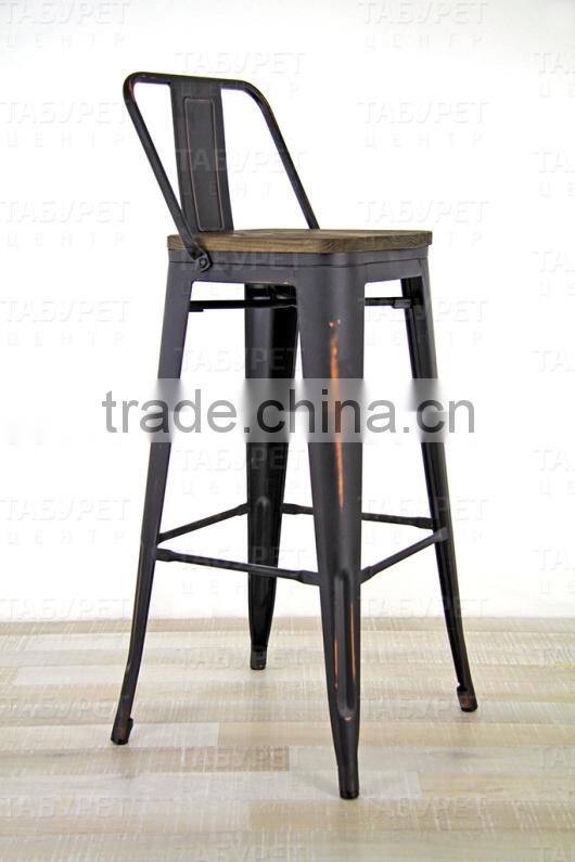 High Quality Dining Room Metal Bar Chair With Wood Seat Stackable Industrial Metal Chairs Replica For Event HYG-09