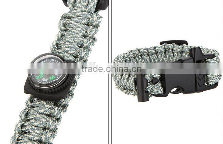 Outdoor climbing emergency survival paracord wristband with flint compass