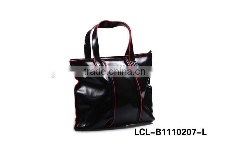 LCL-B1110207-L shining pvc pu bi color customized fashion lady travel weekend tote hand bag