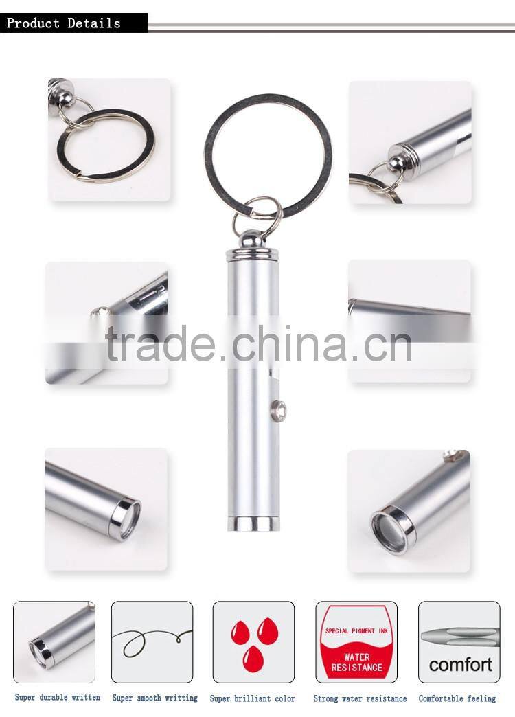 Promotional logo led metal key chain pen advertising logo mini led light ball pen drive key chains