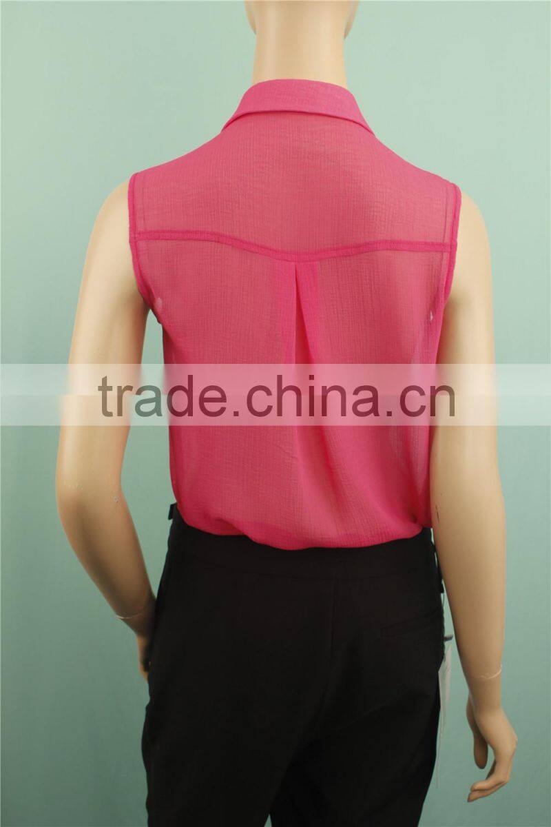 2016 summer new design pink color hot sell sleeveless women blouse